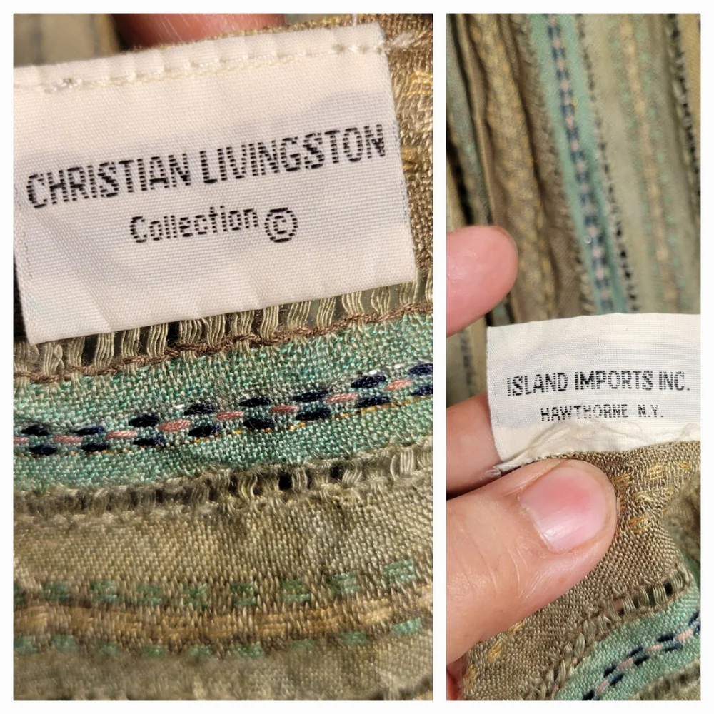 Christian Livingston Collection Woven (Cotton?) Oblong Striped Fringe Scarf